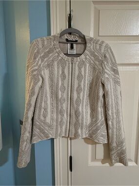 BCBGMaxAzria Cream Cable-Pattern Zip Front Blazer